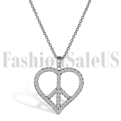 925 Silver Love Heart Peace Sign Pendant Necklace Chain for Women Wife Sisters $21.99