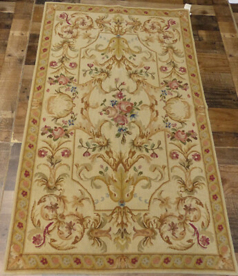 #ad 3#x27;x5#x27; Stunning French Aubusson floral chic hand knotted wool Needlepoint rug $389.00