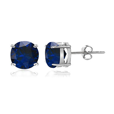 #ad Sterling Silver Created Blue Sapphire 7mm Round Stud Earrings $16.99
