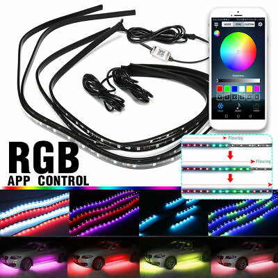 #ad 4X RGB LED Car Under Tube Strip Underglow Body Neon Light Kit Phone App Control $65.99
