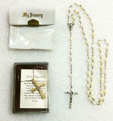 2x Religious Necklace amp; Rosary 2 Pc Vintage Cross Necklace amp; Rosary Lot $12.79