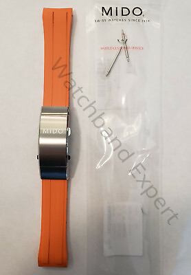 #ad Original MIDO Ocean Star M026430A Orange Rubber Watch Band Strap Titanium Buckle $115.00