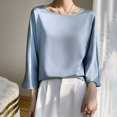 #ad Elegant Fashion Women Lady Silk Satin Shirt Business Formal Workwear Tops Blouse $24.76