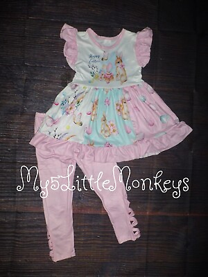 NEW Boutique Easter Bunny Rabbit Tunic Dress amp; Leggings Girls Outfit Set $19.99