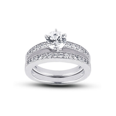 #ad 1.55ct F SI1 Round Natural Diamonds 14k Vintage Style Matching Bridal Set $3069.00