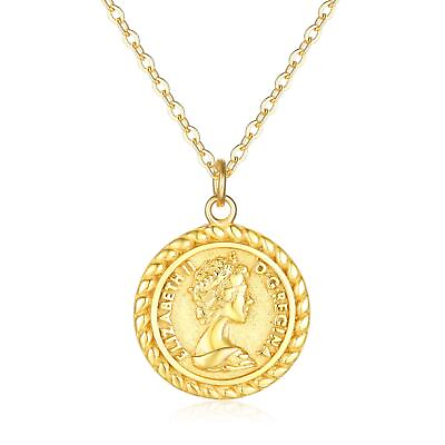 #ad Coin Necklace for Women 18k Gold Plated Vintage Coin Round Pendant Necklace G... $23.42