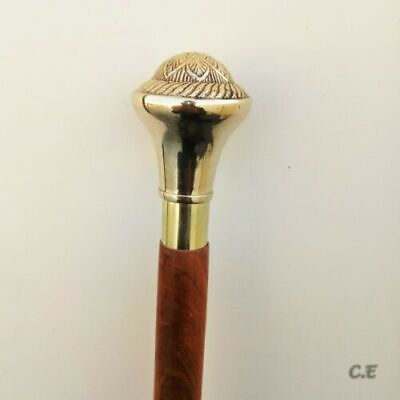 #ad Wooden RoseWood Walking Stick Cane Derby Brass Handle 37quot; Shape Vintage Handle $43.68