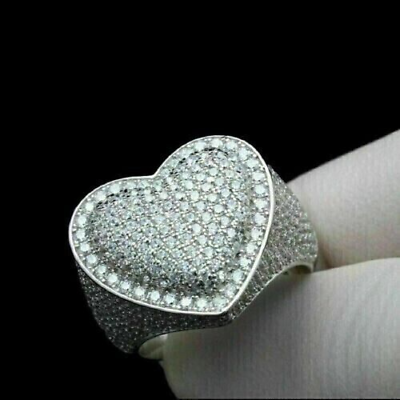 Father Day Gift Natural Moissanite Heart Layer Iced Statement Ring 925 Silver $297.49