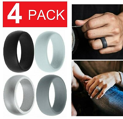 #ad 4 Pack Silicone Wedding Engagement Ring Men Women Rubber Band Gym Sports US $3.99