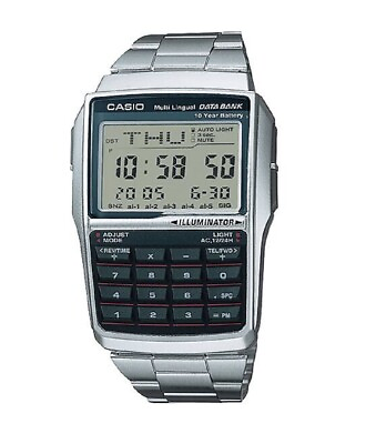 #ad Casio DBC 32D 1A Databank Calculator Illuminator Stainless Steel Men Watch $49.99