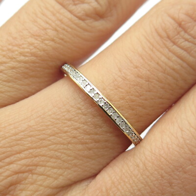 #ad 925 Sterling Silver Gold Plated Real White Diamond Half Eternity Ring Size 9 $39.95