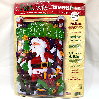 #ad Dimensions Feltworks Merry Christmas Banner Santa Craft Applique Kit 15quot; x 22quot; $19.99