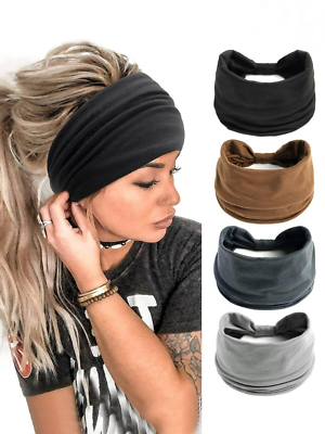 #ad 4PCS BOHO Wide Elastic Women Headbands Turban Sport Yoga Knotted Hair Bands Wrap $11.99