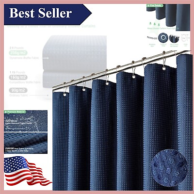 #ad Luxurious Navy Blue Waffle Weave Fabric Shower Curtain Set Hotel Spa Quality $35.95