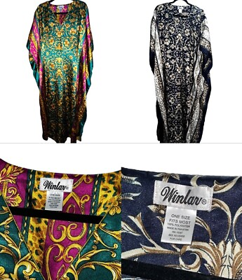 #ad Vintage Winlar Silk Like 2 Pc Lot Printed Kaftan MuuMuu One Size Fits Most $35.00
