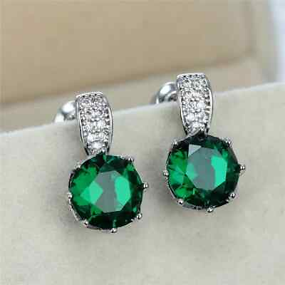 #ad Silver Teardrop Green Sparkling CZ Gem Setting Women’s Fashion Earrings New $12.60