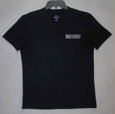 Armani Shirt Adult Medium Black V Neck Short Sleeve Logo Classic Designer Mens $35.00