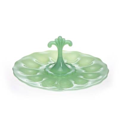 #ad Mosser Glass Egg Glassware Serving Plate Tray 12 Eggs Jadeite Green $50.52