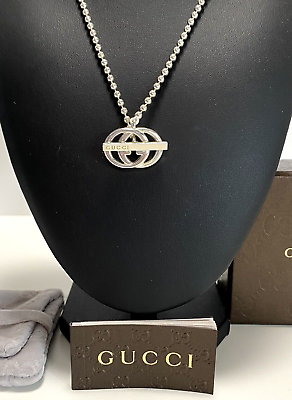 #ad GUCCI GG Toggle Necklace Double G Ball Chain Interlocking Silver 925 With Box $180.00