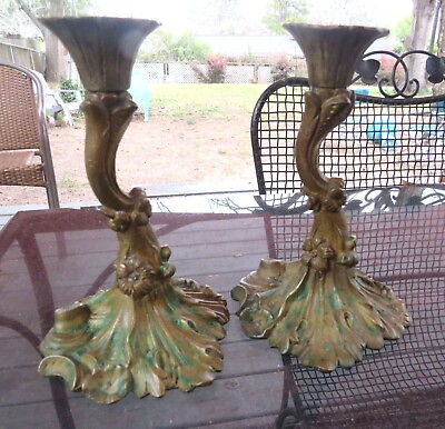 #ad #ad GORGEOUS PAIR OF FRENCH Bronze Candle HOLDERS ORNATE FOWERS AROUND THE AND BASE $299.00