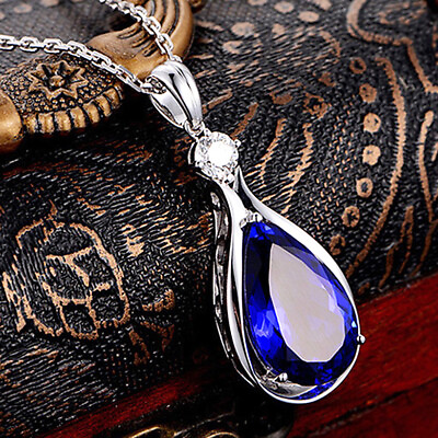 #ad 925 Sterling Silver Womens Tanzanite Gemstone Pendant Necklace D306 $26.95