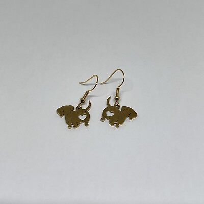 #ad Dog Earring Dangle Double Sided Views Gold Steel Earring Gift Idea $9.99