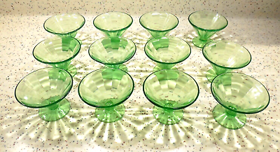 #ad Set 12 Federal Glass Co. Paneled Green Depression Pudding Sherbet Pudding Cups $59.99