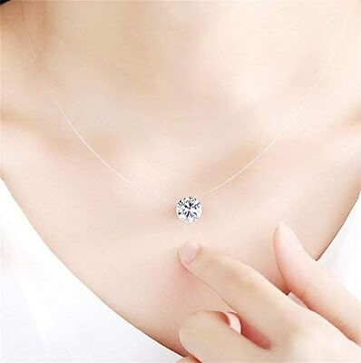#ad NECKLACE FLOATING INVISIBLE CZ CRYSTAL DAINTY NECKLACE 8MM CLEAR CRYSTAL *USA* $8.49