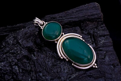 #ad Green Onyx Solid 925 Sterling Silver Necklace Pendant For Women Handmade $149.99