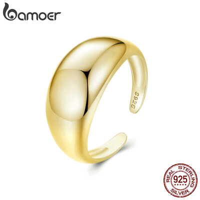 #ad Bamoer Chic S925 Sterling Silver Halo Plated gold Open Ring Women Gifts Jewelry $11.19