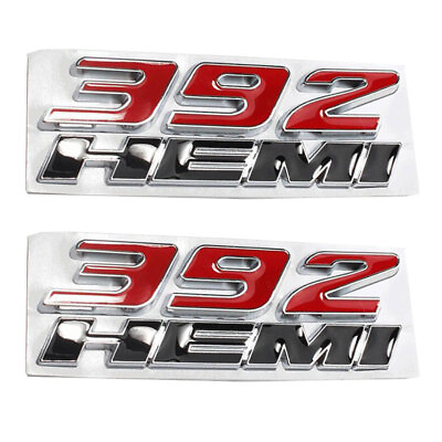 #ad 2Pcs 392 HEMI Emblem Logo Challenger Durango Charger Red Black Decal Metal $18.99