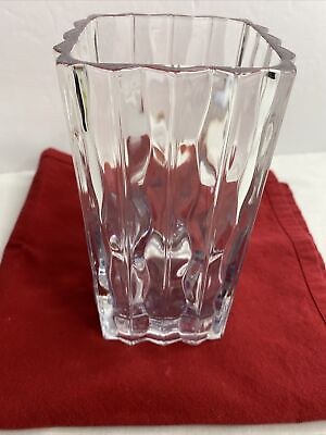 #ad Vintage Luay Signed Wave Pattern Tall Heavy Square Glass Vase $18.97