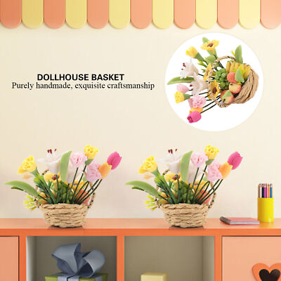 #ad 1:12 Dollhouse Miniature Flower Fruit Basket Decor Doll Toy Gift Dollhouse Decor $10.14