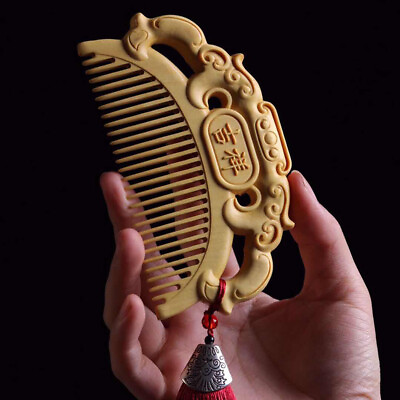 #ad 120*70*13mm Good Luck “吉祥如意”Pattern Hand Carving Boxwood Crafts Gift Comb $16.99