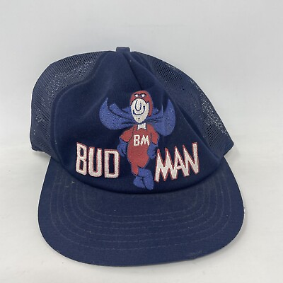 #ad Vintage 1980s Bud Man Budweiser SnapBack Mesh Trucker Hat RARE $49.99