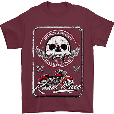 #ad Motorcycle Road Race Biker Motorbike Skull Mens T Shirt 100% Cotton GBP 10.48