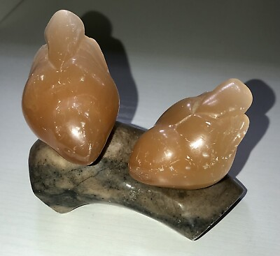 #ad Peach Selenite Beriozka Carved Pair Love Bird Set $30.00