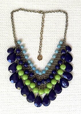 #ad Graziano Chunky Statement Necklace Blue Green Layered Bib Piece $12.99