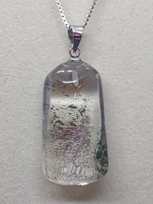 #ad S925 Garden Quartz Sterling Silver Crystal Pendant Necklace 16quot; $20.00