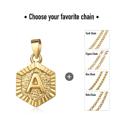 #ad Hexagon Gold Plated Initial Necklace Letter Pendant Multi Chain Women Men Unisex $7.59