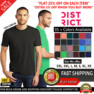 #ad District Mens Short Sleeve Crew Neck Plain Perfect Tri Blend T Shirt DM130 $9.69