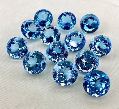 #ad Natural Blue Topaz Round Faceted Loupe Clean Loose Gemstone Making For Jewelry $334.00