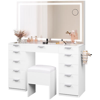 #ad Vanity Desk Set with Large LED Lighted Mirror with 11 Drawers for Bedroom NEW $299.75