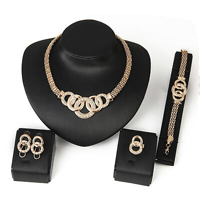 Gold Plated Necklace Earring Bracelet Ring Jewelry Set CZ Crystal Fashion $9.99