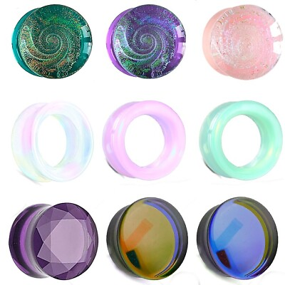 #ad Ear gauges stretching plugs solid glass double saddle ear tunnels 2g 1 inch $11.99