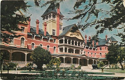 #ad DB Postcard CA H255 Beautiful Hotel El Paso De Robles Hot Springs Street View $7.50
