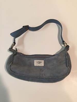 #ad UGG AUSTRALIA Malibu Blue Suede Shearling Handbag $34.99