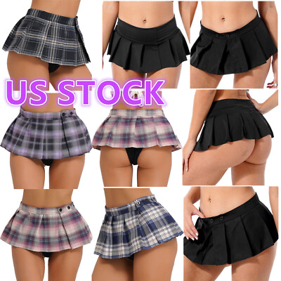 #ad US Women#x27;s Schoolgirl Plaid Short Skirt Bodycon Club Lingerie Pleated Mini Skirt $7.90