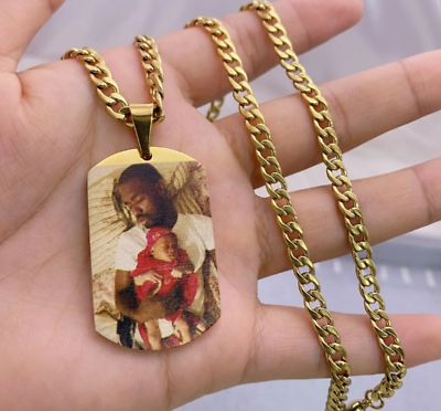 Custom Photo Necklace Dog Tag Pendant Personalized Jewelry Stainless Steel Gold $21.50