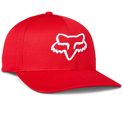 #ad Fox Racing Mens Lithotype FlexFit 2.0 Hat Baseball Cap Curved Bill Red White $23.95